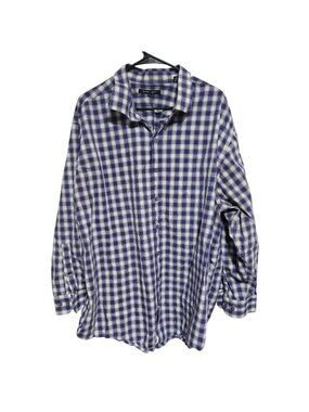 Synergy Plaid Button Up Shirt Size 3XL Purple White Long Sleeve Cotton Preppy